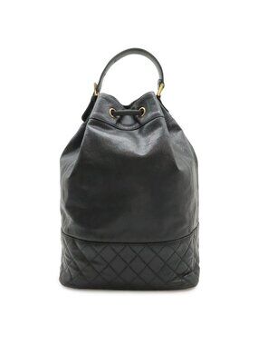 Chanel CC Logo Backpack Sac Shoulder Bag 2-Way Tote Drawstring Black Gold Pouch